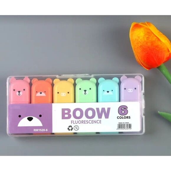 6-Pack of Tiny Markers with Fluorescent Colors & Cute Kawaii Design - Perfect fo - Picture 1 of 4